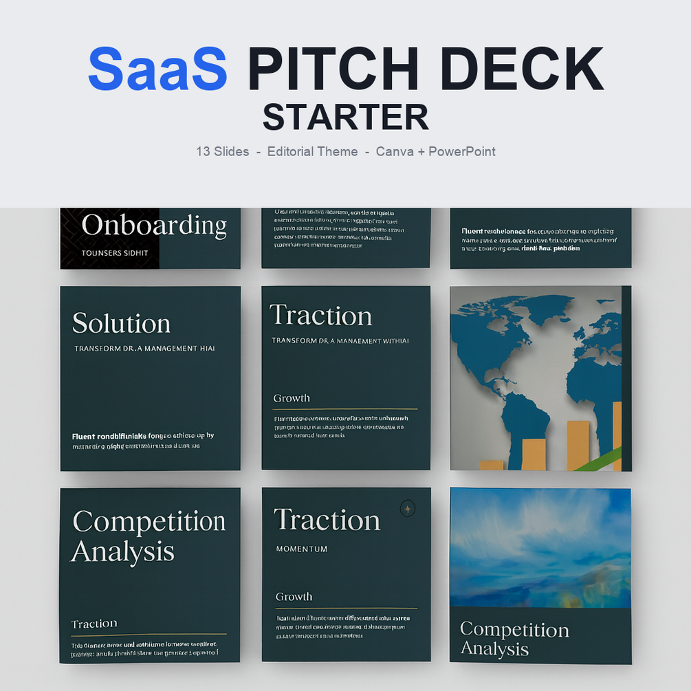SaaS Pitch Deck Template — Starter (1 Theme, Canva + PowerPoint) — product preview